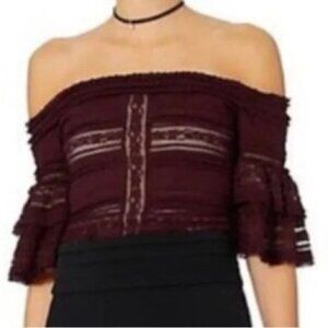 Cinq à Sept Burgundy Off-Shoulder Blouse